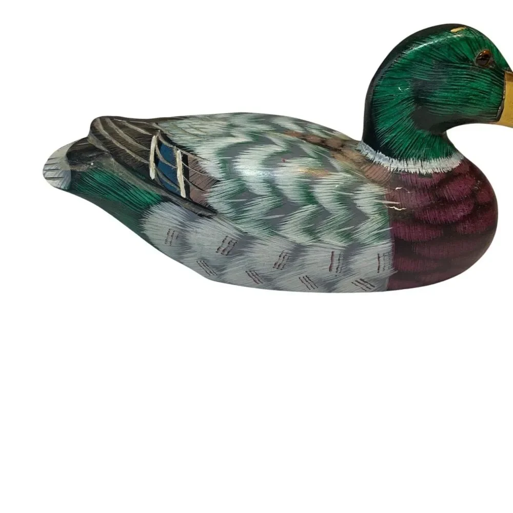 Vintage Duck Figurines Decoys Decor Set of 2 Wooden Painted Rustic Cabincore